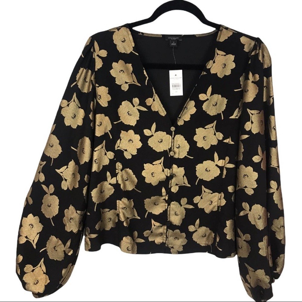 Ann Taylor Factory Black and Gold Floral Blouse